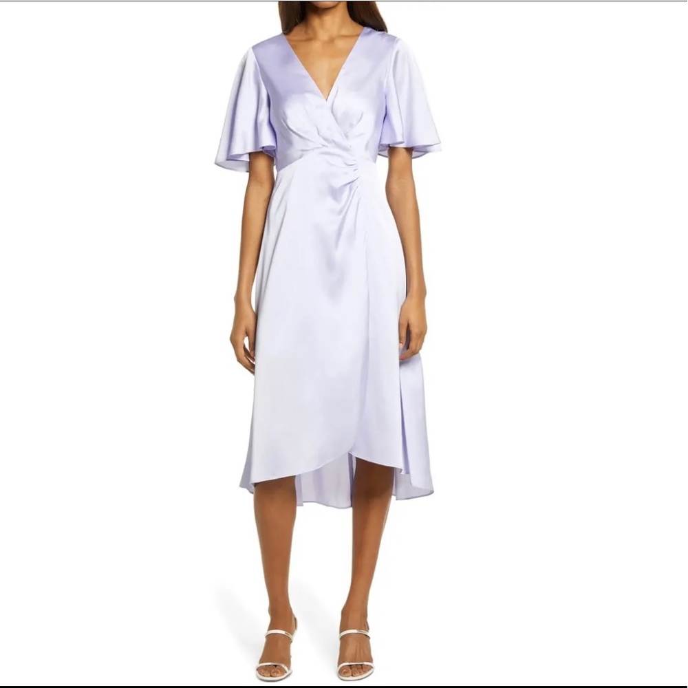 Flutter Sleeve Satin Midi Dress